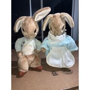Beatrix Potter Mrs. Rabbit & Benjamin‎ Bunny Big Eyes Vintage Toy Set, Lot of 2
